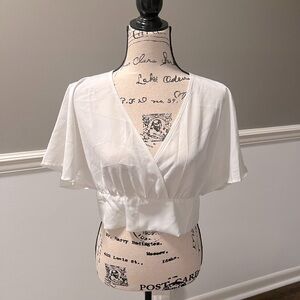 PERFECT FOR BRIDES! White Flutter Sleeve Top with Bow | Size S | Honeymoon Top